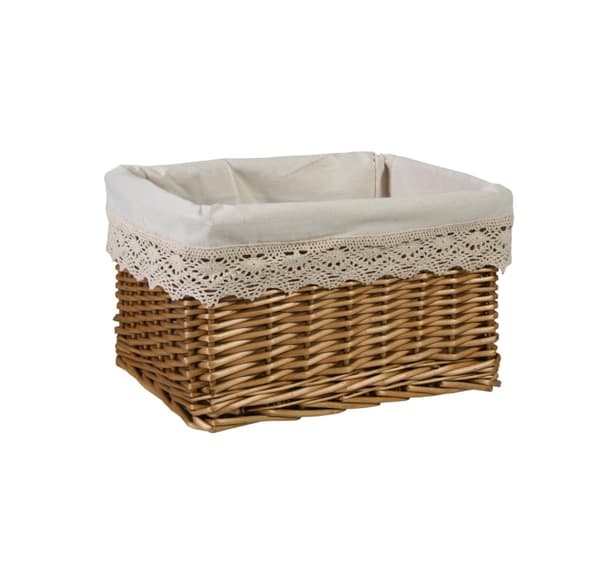 Korg MAX-4, 35x25xH21cm, väv, färg: ljusbrun, tyg med spets