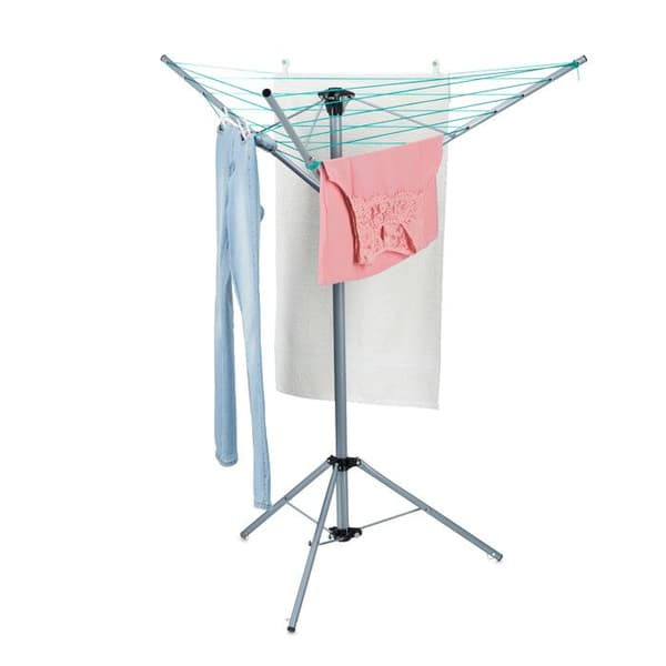 Relaxdays Snurrtork, 15 m linje, trädgård och camping, hopfällbar, bas, balkongställning, H:140cm; silverfärgad