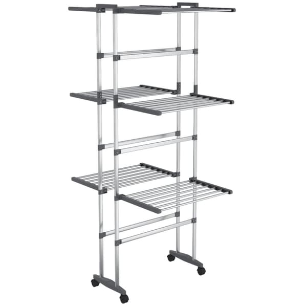 vidaXL tørrestativ 3 niveauer med hjul 60x70x129 cm sølvfarvet -  Tørrestativer
