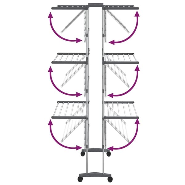 vidaXL tørrestativ 3 niveauer med hjul 60x70x129 cm sølvfarvet -  Tørrestativer