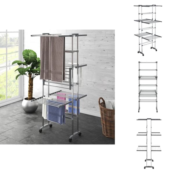 Tørrestativer - Living tørrestativ 3 niveauer med hjul 60x70x129 cm sølvfarvet