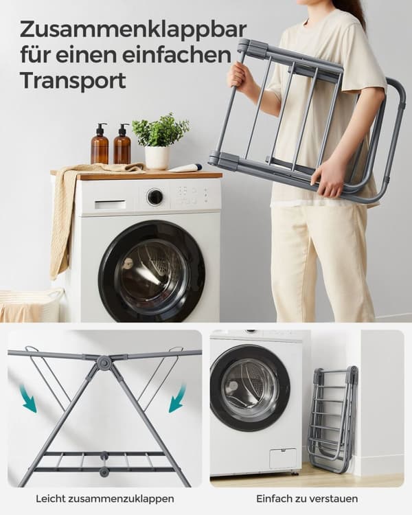 Rootz Dove Grå Vaskestativ i stål og PP Plast - Vaskestativ - Tørrestativ - Kompakt design - Letvægts - Nem montering - 44 cm x 101 cm x 54 cm (D x B