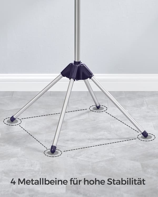 Rootzin kannettava sini-hopea pesuteline - ruostumaton teräsjalusta - muovinen taitettava jalusta - kevyt - kompakti - helppo koota - 65 cm x 65 cm x