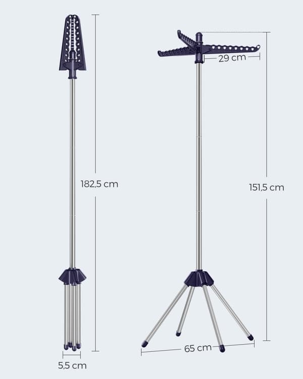 Rootzin kannettava sini-hopea pesuteline - ruostumaton teräsjalusta - muovinen taitettava jalusta - kevyt - kompakti - helppo koota - 65 cm x 65 cm x