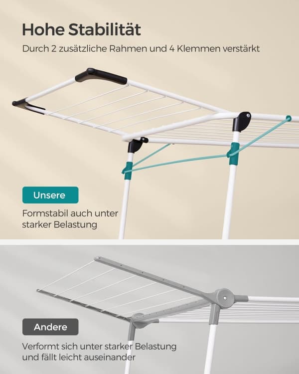 Rootz White Steel PP Plastic Vaskestativ - Vaskestativ - Tørrestativ - Robust konstruktion - Pladsbesparende - Nem montering - 56,5 cm x 173 cm x 96,5