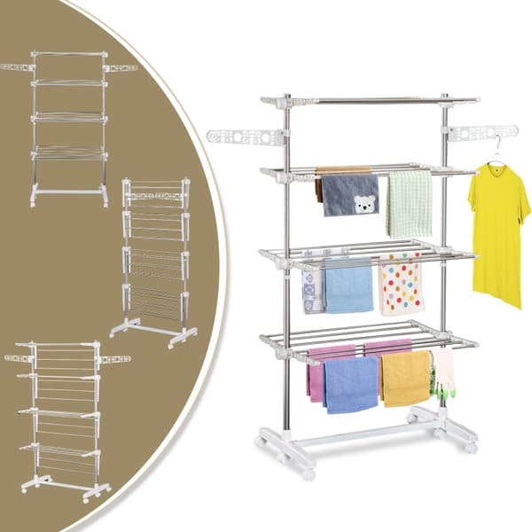 Rootz Mobile Clothes Airer pyörillä - Taitettava kuivausteline - Ruostumaton pyykkiteline - Maksimaalinen monipuolisuus - Optimaalinen joustavuus - He