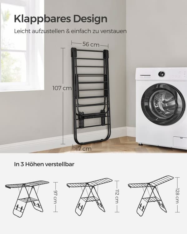 Rootz bærbart vaskestativ - Vaskestativ - Tørrestativ - Blæk sort - 51 cm x 147 cm x 128 cm