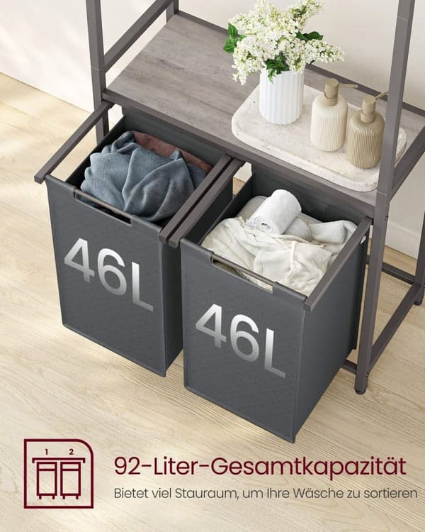 Rootz vaskerisortering med tøjstang - Greige meleret skifergrå - Opbevaringsorganisering - Spånplade - Stål - Oxford-klud - 73 cm x 33 cm x 177 cm
