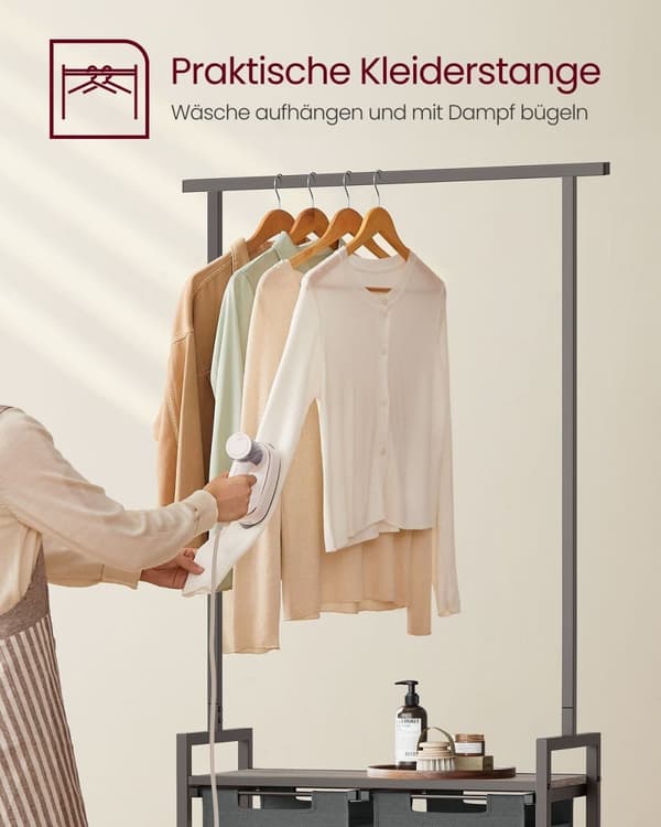Rootz vaskerisortering med tøjstang - Greige meleret skifergrå - Opbevaringsorganisering - Spånplade - Stål - Oxford-klud - 73 cm x 33 cm x 177 cm