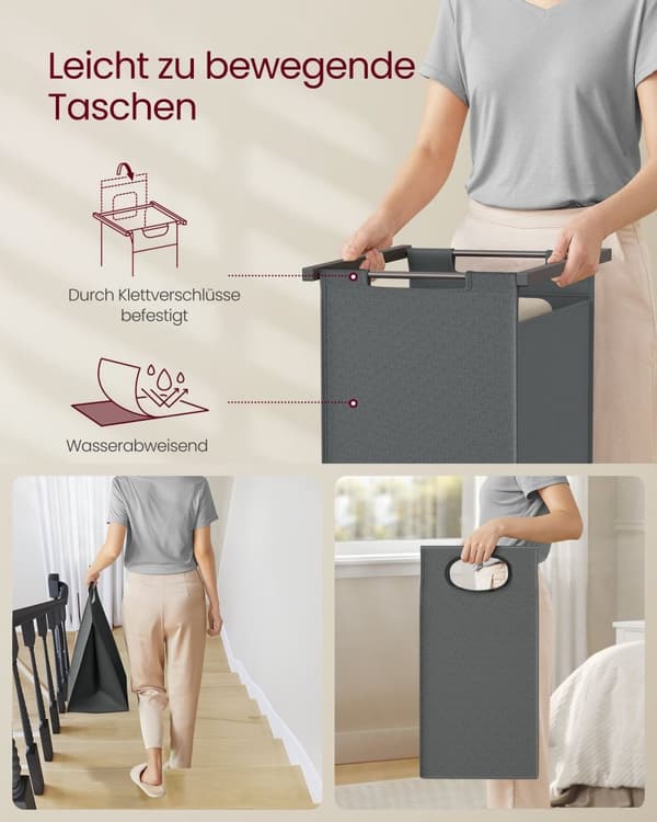 Rootz vaskerisortering med tøjstang - Greige meleret skifergrå - Opbevaringsorganisering - Spånplade - Stål - Oxford-klud - 73 cm x 33 cm x 177 cm