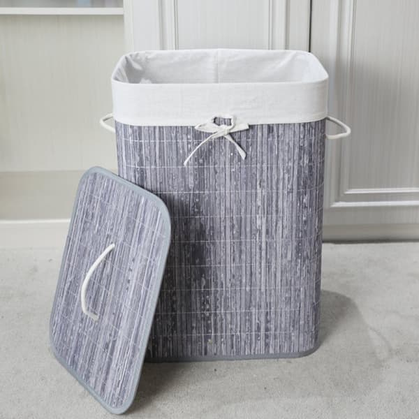 Homestyle Pro rektangulær bambus vasketøjskurv 40x30x60 cm Grå/Hvid