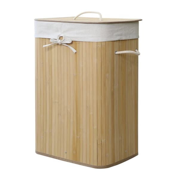 Homestyle Pro rektangulær bambus vasketøjskurv 40x30x60 cm Natur/Hvid