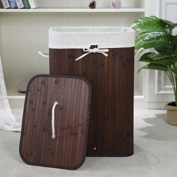 Homestyle Pro rektangulær bambus vasketøjskurv 40x30x60 cm Brun/Hvid