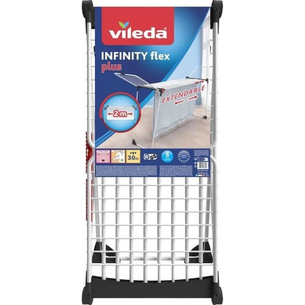 Vileda Infinity Flex Plus klädstreck - Förlängningsbar upp till 2 m - Vit/ Svart/ Röd