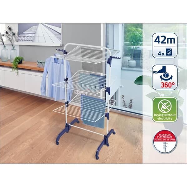 Torkställ Leifheit 420 Comfort 81529, klädställning med fällbara ramverk och sidostöd, 42m torkområde, vit