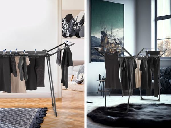 Tvättställ Leifheit Pegasus 150 Solid Slim Black 81690, tvättställ med 15 m torkyta, klädställ med 2 tillbehör, svart