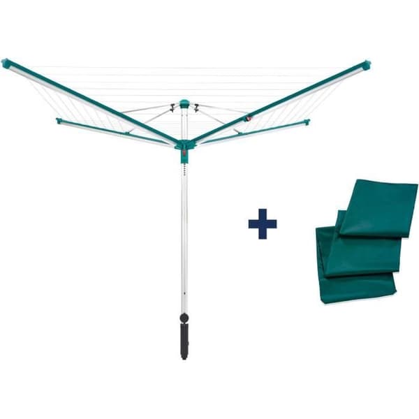 Solsäng paraply Leifheit Linomatic 500 Deluxe Täcka 82007, trädgårdstork med utdragbara trådar och 50m torkutrymme, skydd, grön