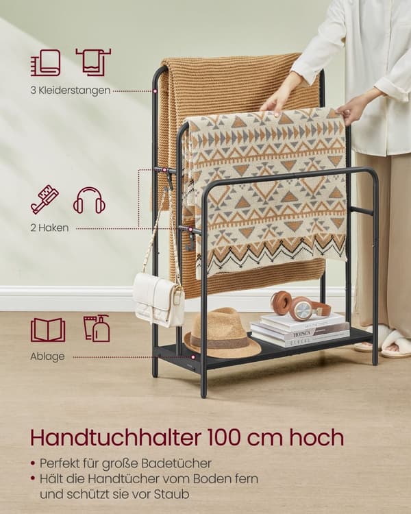 Pyyhepidike, seisova, pyyheteline 3 tangolla, 70 x 30 x 100 cm, pilvenvalkoinen-naturbeige.