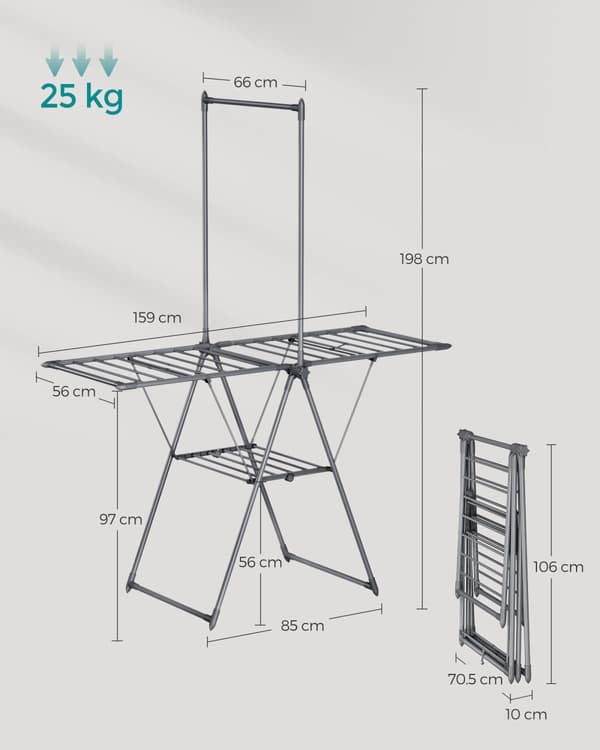 Tøjstativ, SONGMICS, 66x159x198 cm, Grå.