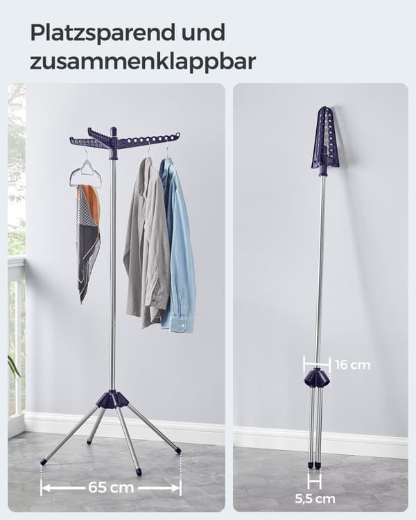 Tøjstativ, SONGMICS, 65x65x150 cm, Blå-Sølv.