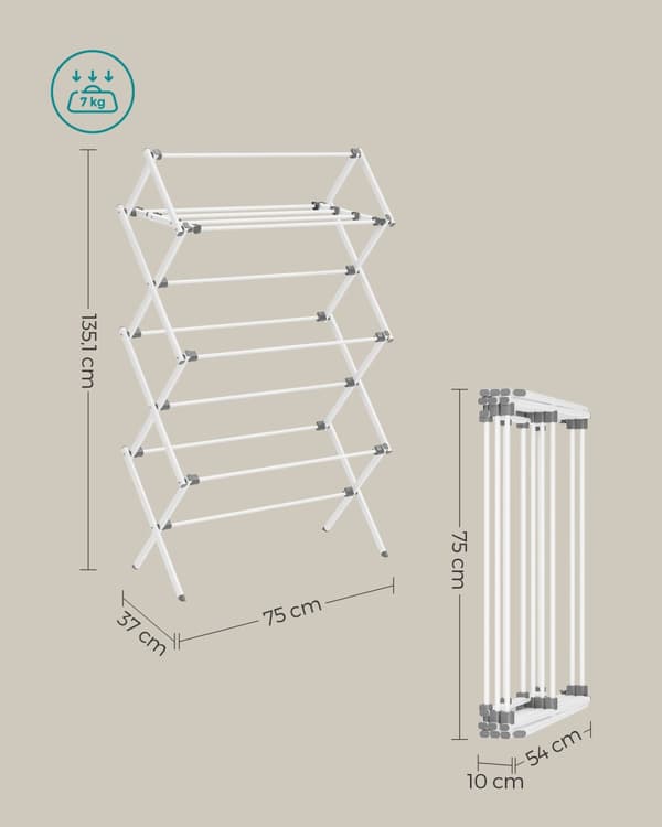 Tøjstativ, SONGMICS, 37 x 75 x 135,1 cm, Hvid