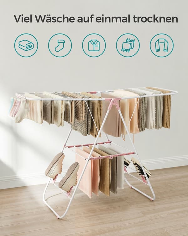 Kuivausteline, SONGMICS taitettava, hopea, 16 m, 51x147x(97/112/128) cm