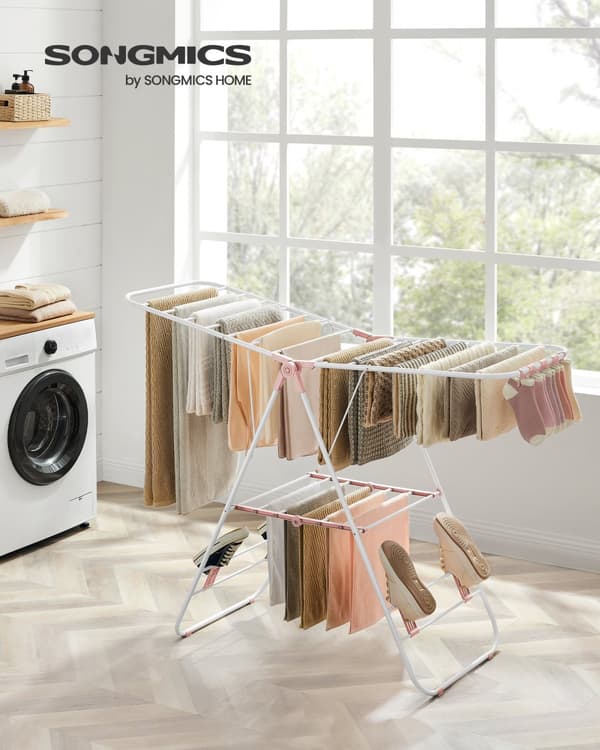 Kuivausteline, SONGMICS taitettava, hopea, 16 m, 51x147x(97/112/128) cm