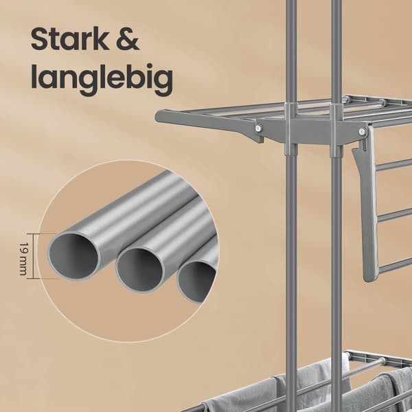 Daring rack - 4 levels with folding wings - Sturdy wheels - Gray