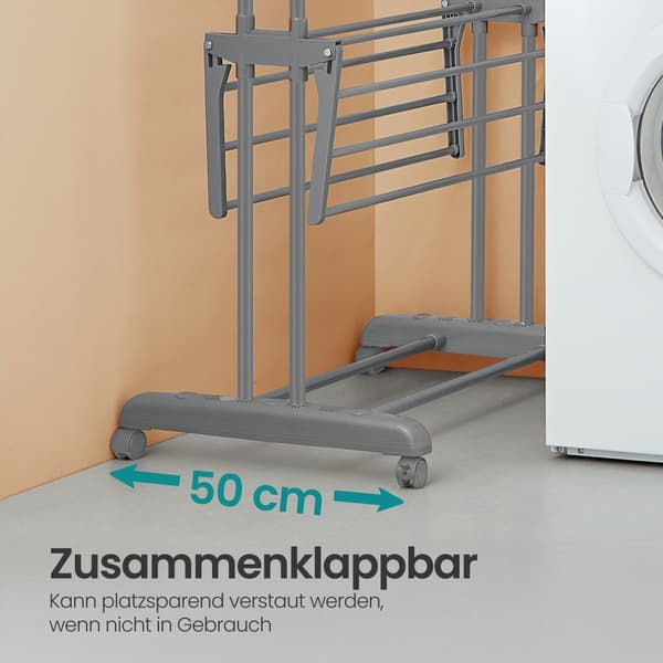 Daring rack - 4 levels with folding wings - Sturdy wheels - Gray