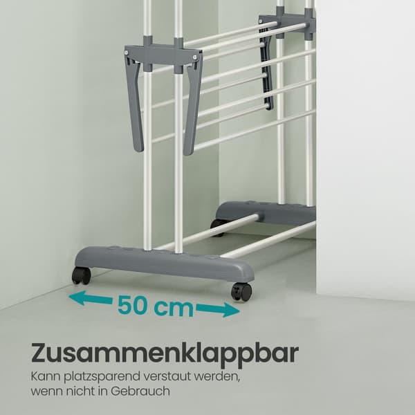 Tørringsstativ - sammenfoldeligt vaskestativ - 173 cm højt - rustfrit stål - grå