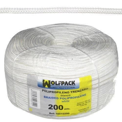 Flätat vitt polypropenrep (rulle 200