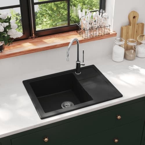Diskho med bräddavlopp oval svart granit