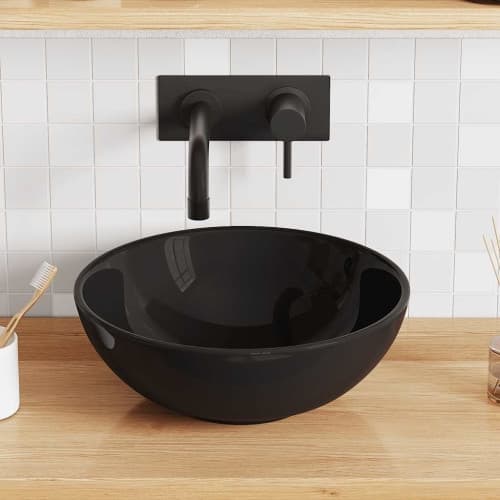 Tvättställ blank svart Ø28x10 cm keramik