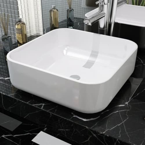 Handfat fyrkantig keramik vit 39x39x13,5 cm