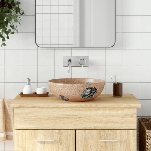 Handfat brun och blå rund Φ41x14 cm keramik