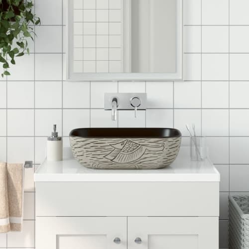 Handfat grå och svart rektangulär 48x37,5x13,5 cm keramik