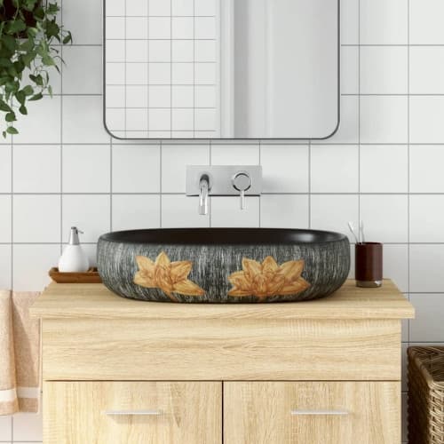 Handfat grå och svart oval 59x40x14 cm keramik