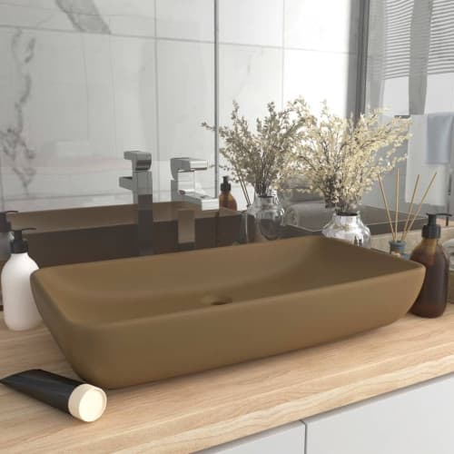 Lyxigt rektangulärt handfat matt gräddvit 71x38 cm keramik