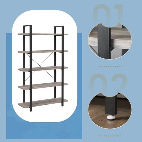 Bogreol, VASAGLE LLS055B02, 33,5x105x177,5 cm, Sort