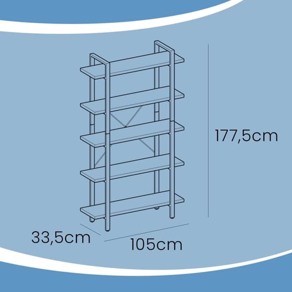 Bogreol, VASAGLE LLS055B02, 33,5x105x177,5 cm, Sort