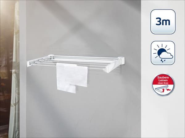 Väggmonterad torkställning Leifheit Telegant 30 Protect 83306, utfällbar väggställning med 5 stänger på 60 cm, för inomhus- och utomhusbruk.