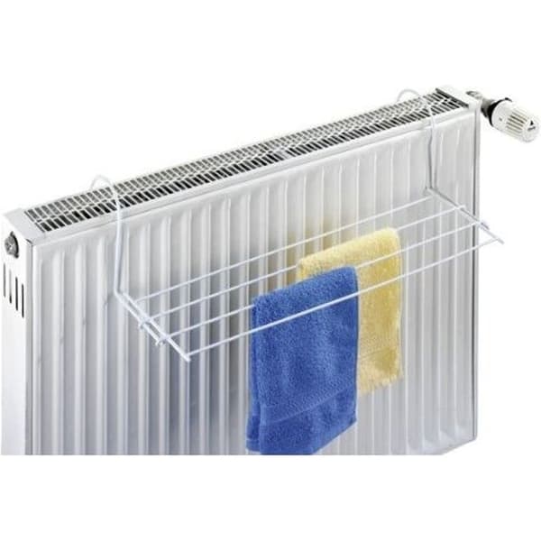 WENKO Hängande radiatortorkställ, platsbesparande torkställning för balkongen, radiator, badkar, metall, 59 x 16 cm, vit