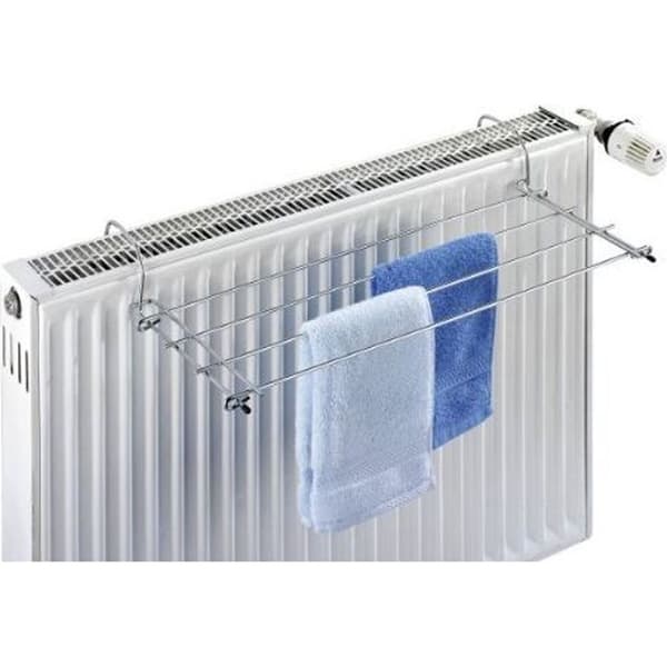 WENKO Hängande radiatortorkställning, platsbesparande torkställning för balkongen, radiator, badkar, metall, blank