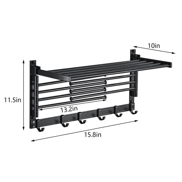 Væghængt Håndklædeholder, Foldbart Design, Rum Aluminium Konstruktion,Sort
