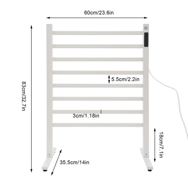 Elektrisk Håndklædetørrer, 180W Effekt, Temperaturinterval 45-65℃, Stående Design,HVID