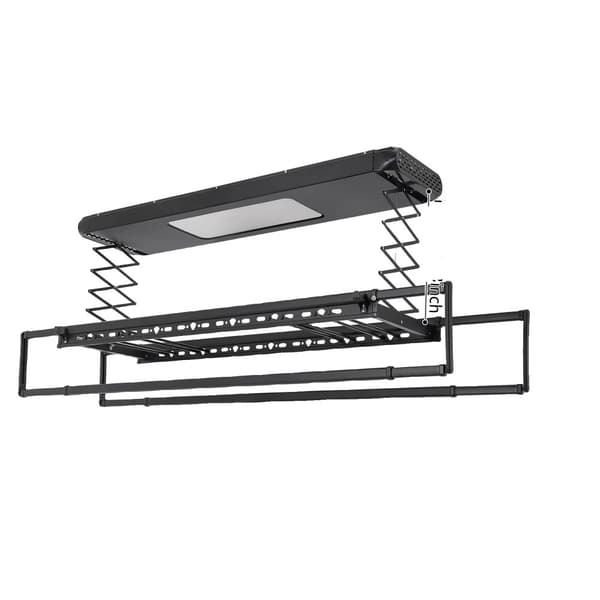 Elektrisk Tørrestativ, Justerbar Stanglængde 130-215 cm, Fjernbetjening,sort
