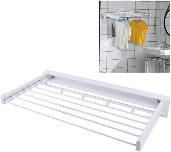 Vægmonteret tørrestativ, pladsbesparende design, holdbart materiale,HVID