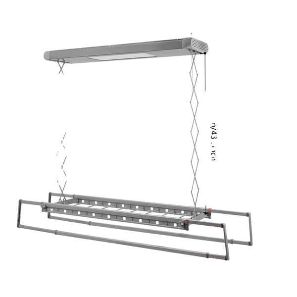 Elektrisk Tørrestativ, Fjernbetjening, Justerbar Længde 130-215 cm, LED Lys,Sølv