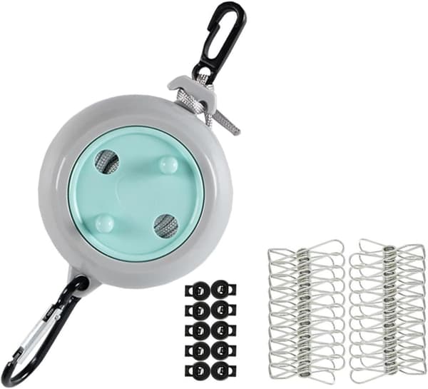 Lollanda Laundry Line Extendable 10m – bærbar tørresnor til indendørs og udendørs brug, perfekt til rejser, camping, hoteller og haver Blå