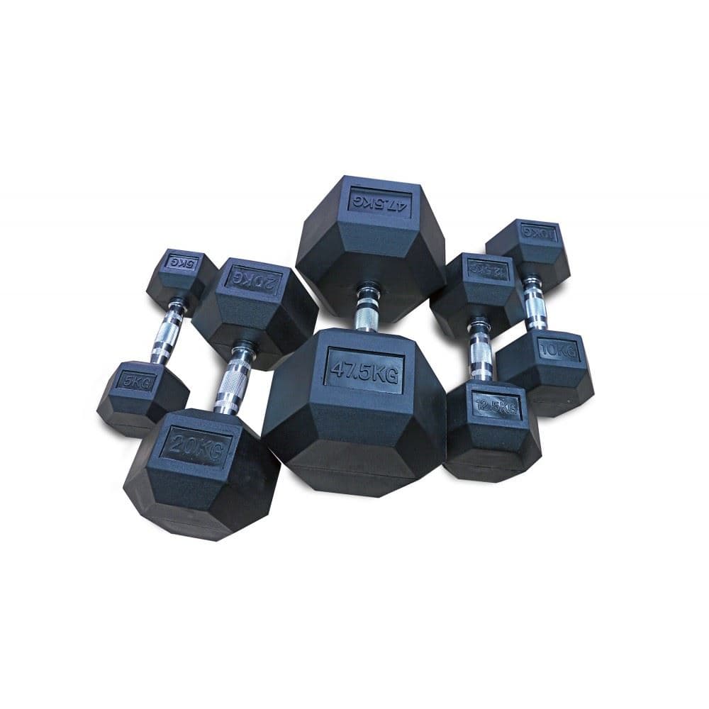 Hexagon Rubber Encased Dumbbells With Steel Handle